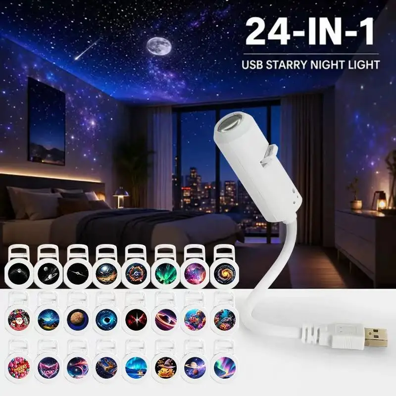 24-in-1 USB Starry Sky Projector Lamp With Clear Image Adjustable Brightness Touch Control Night Light And Star Projector