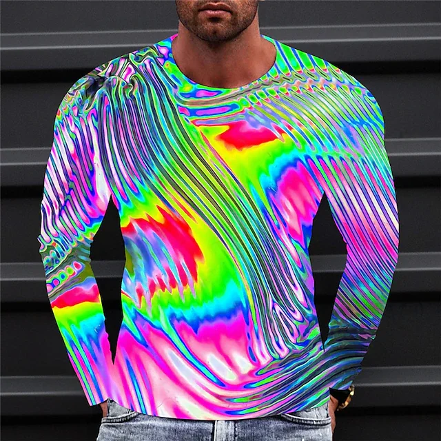 Men's Funny Geometric Optical 3D T shirt Vortex Graphic Pullover Tops Outdoor Men Women Casual Daily Long Sleeve Sports T-shirts
