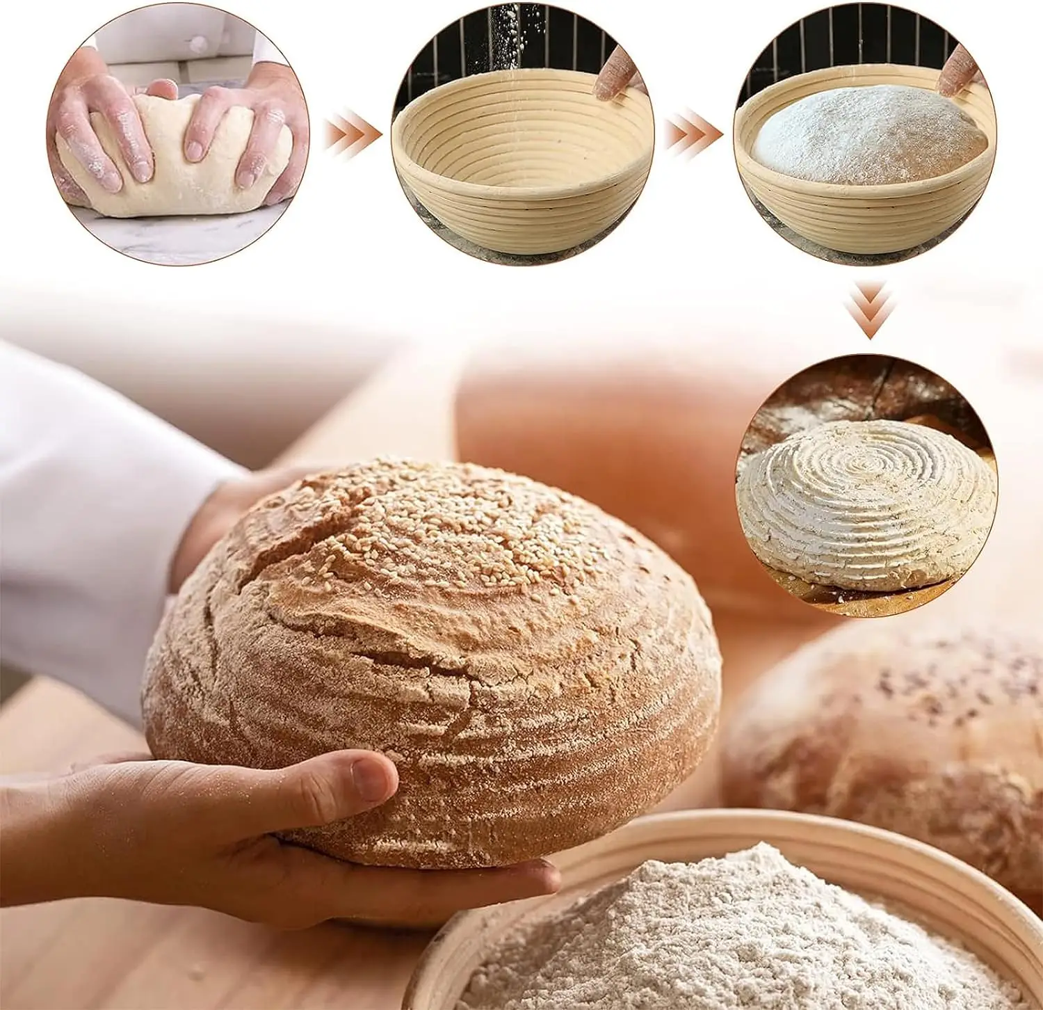 Baking Tools Full Set Dough Fermentation Bread Proofing Baskets for Professional Home Bakers Sourdough Rattan Basket