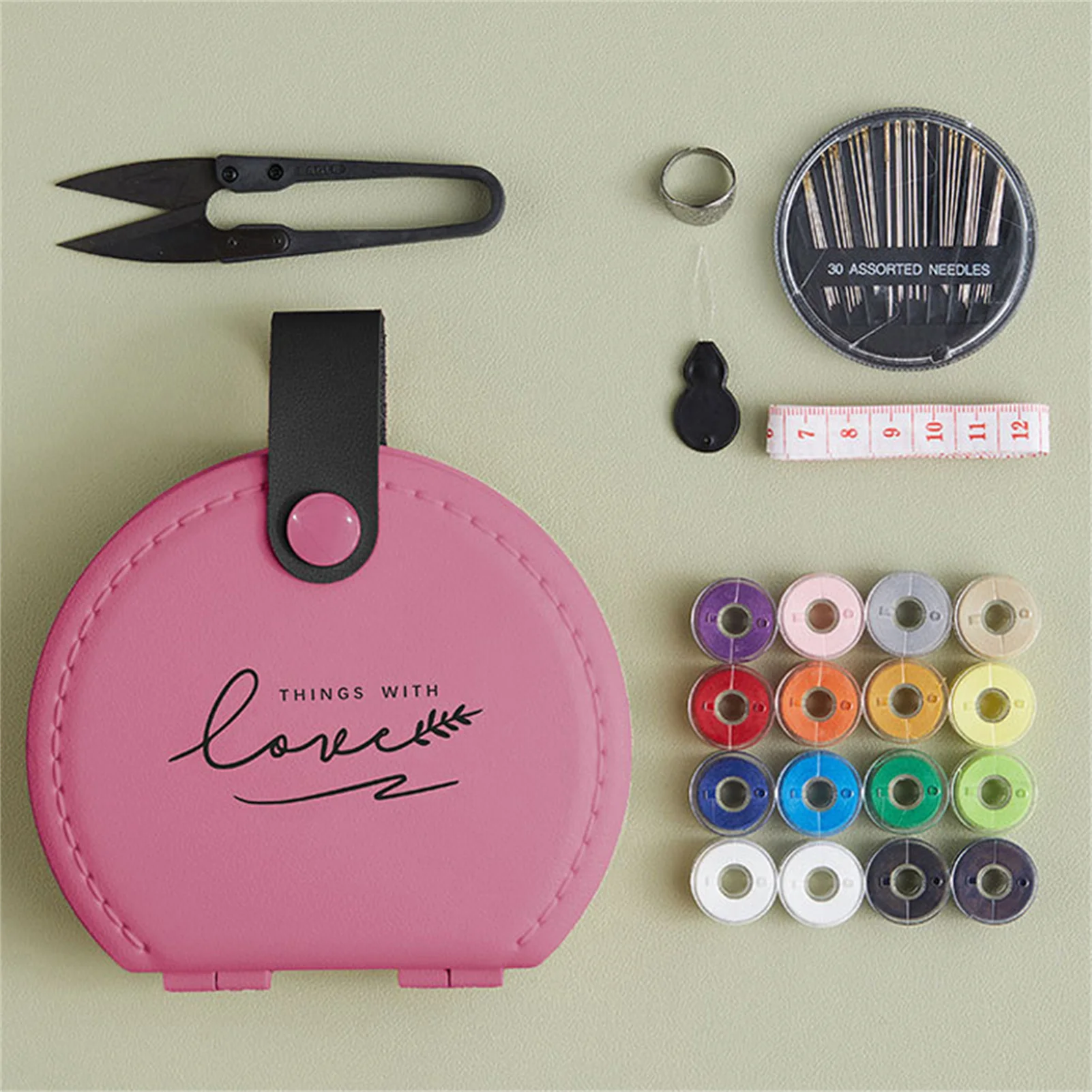 PU Leather Sewing Kit with storage Box Dopamine Portable Organizer case with Compartments for Dorm Home Use Stylish Storage