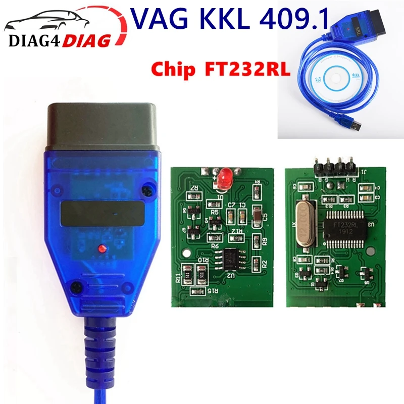 FTDI VAG409 FT232RL Chip for Fiat K.K-L Car Ecu Scanner VAG 409.1 For Audi/Seat/VW/Skoda OBD2 USB Interface Diagnostic Cable