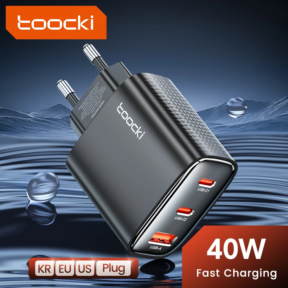 Toocki 40W GaN USB Charger QC3.0 PD Fast Dual Type C Phone Charger For iPhone 17 16 15 14 13 Pro Max Xiaomi 12 13 Samsung S23
