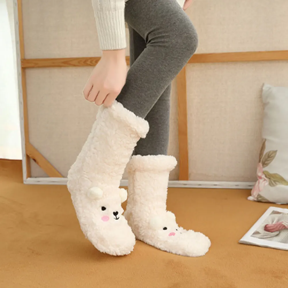 

Warm Thick Slipper Socks Cozy Soft Fluffy Cartoon Fuzzy Cute Animal Slipper Socks for Women Girls Coral Fleeces Long Stockings