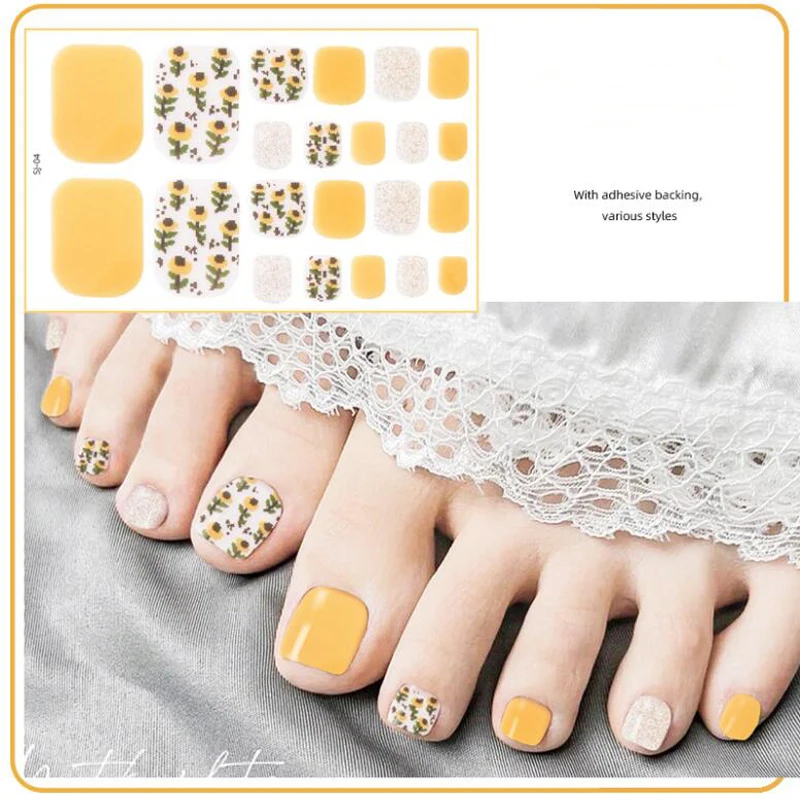 Foot Nail Stickers Summer Finished Self Adhesive Toe Nail Wraps Full Cover Toenail Manicure Polish Decals пленки для ногтей