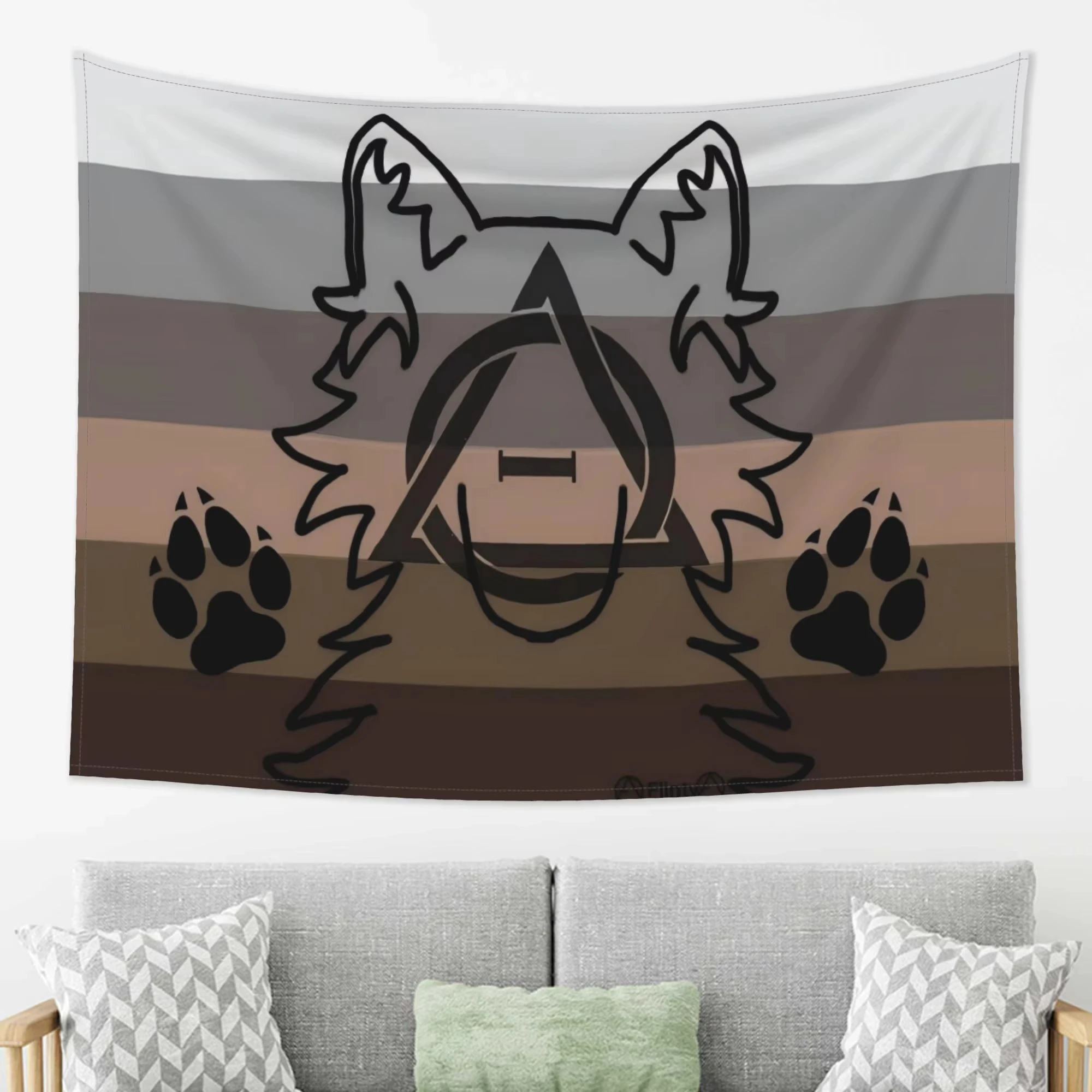 Grey Wolf Therian Flag Wolf Head Profile Horizontal Wall Art Decor Easy to Install Home Office Party Decorative Hanging Artwork