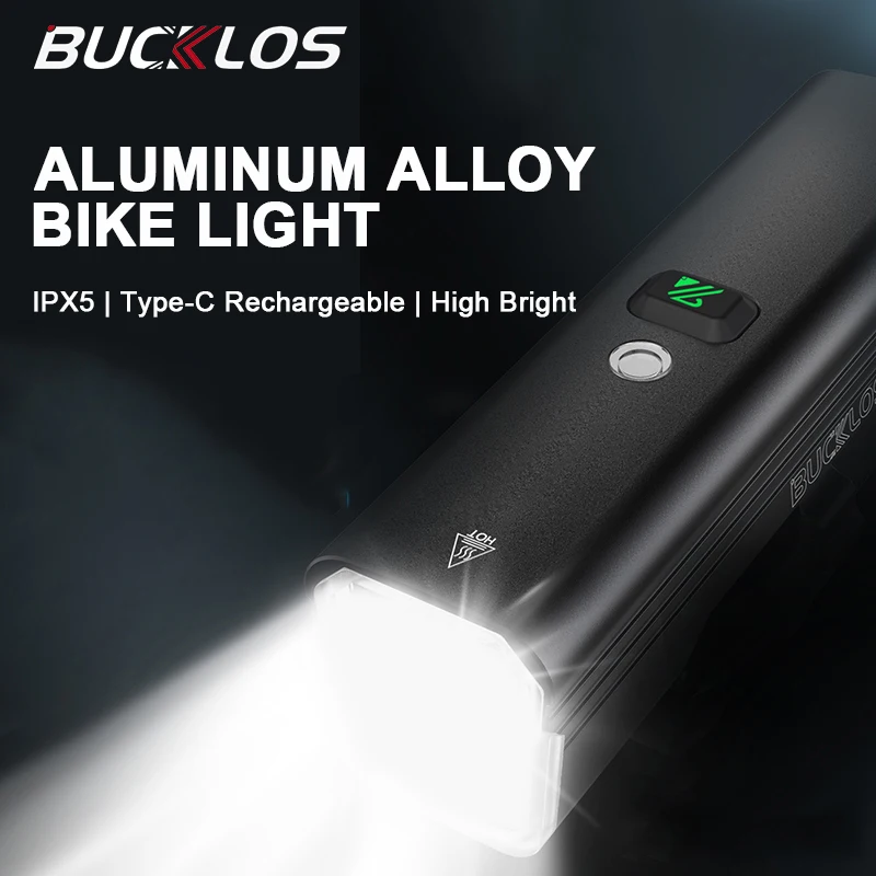 BUCKLOS Smart Sensor Bike Light Aluminum Alloy Headlight Cycling Waterproof Type-C Rechargeable Front Lamp Bicycle Accessories