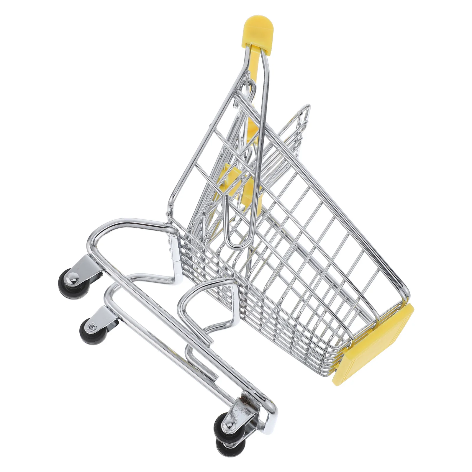 Mini Shopping Cart Metal Grocery Cart Supermarket Pretend Play Handcart Basket Organizer for Kids Mini Model Toy