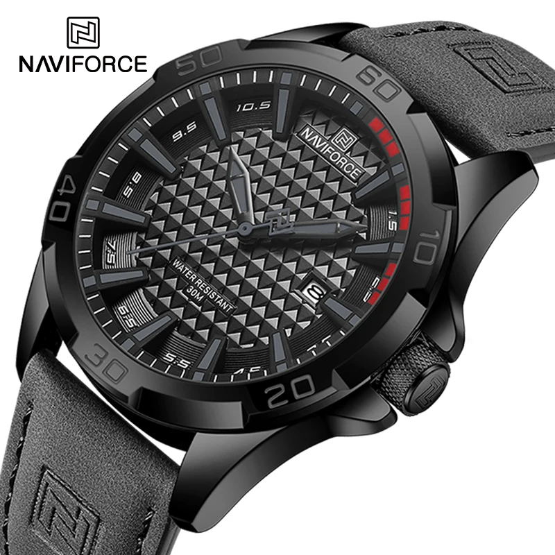 NAVIFORCE, relojes de pulsera deportivos resistentes al agua a la moda para hombre, reloj con calendario de cuarzo de cuero informal para hombre,