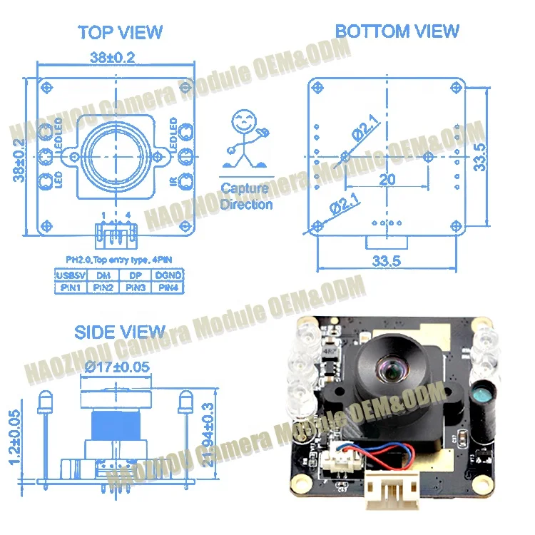 1080P Low-Light 850mn IR-CUT Security Camera Module 2MP Infrared Night Vision ATM Industrial Camera Modules With Led