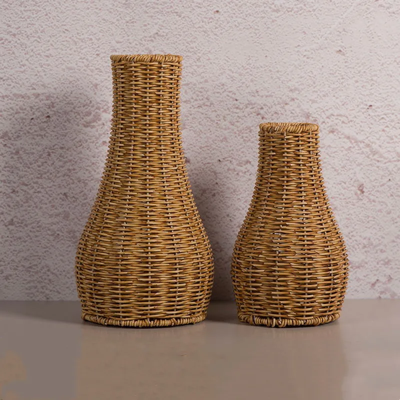 Imitation Rattan Woven Flower Vase Rustic Flower Arrangement Containers Dry Flower Container Living