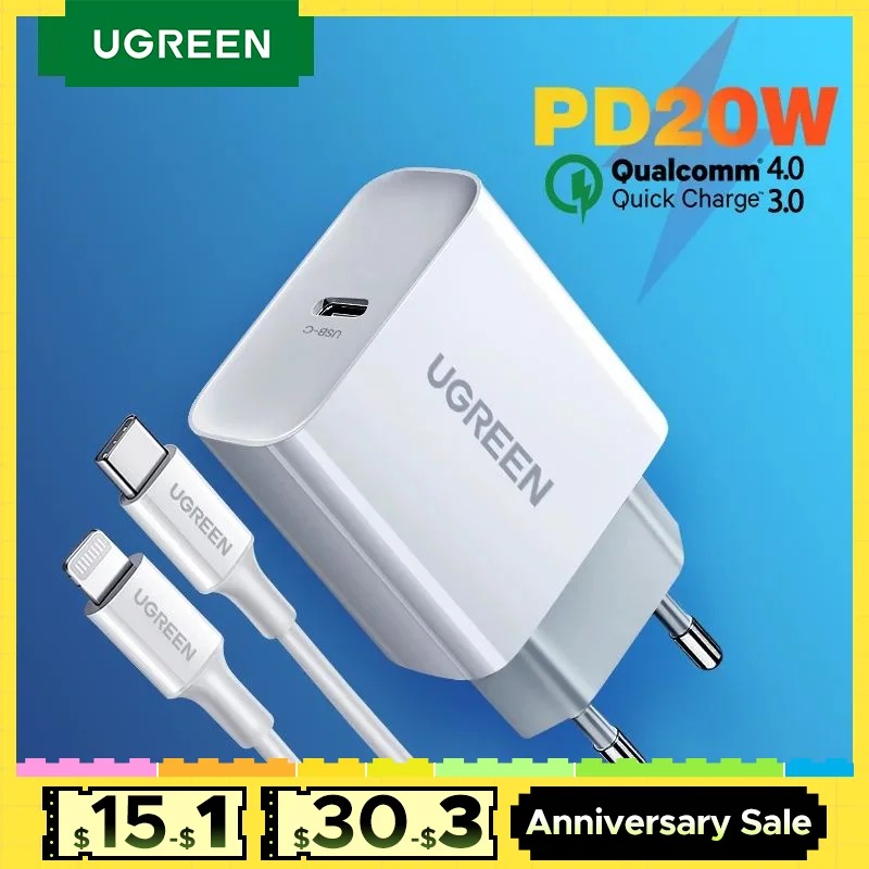 UGREEN Quick Charge 4.0 3.0 QC PD Charger 20W QC4.0 QC3.0 USB Type C Fast Charger for iPhone 16 15 14 Pro Xiaomi Phone PDCharger