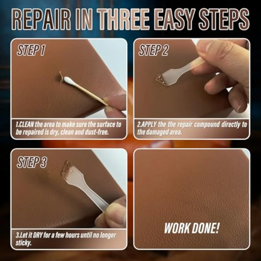 Leather Repair Kit for Furniture, Sofa, Jacket, Car Seats and Purse. Vinyl Repair Kit. Super Easy Instructions to Match Any Col view 4