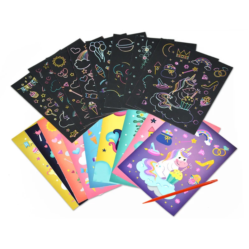 1 Book Cartoon Magic Scratching Paper Set Mixed Pattern Multicolored Painting Graffiti Birthday Gift Festival Party Souvenir ZYF