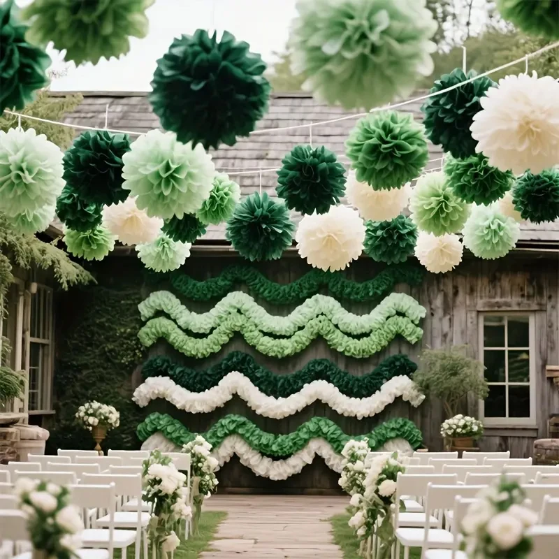 30 Pieces of Bohemian Style Green Sage Paper Flower Balls with Butterfly Decorations - DIY Hanging Decorations for Weddings, Birthday Parties, Graduation Ceremonies, Halloween, and Christmas - Indoor and Outdoor Party Decorations, No Power Required view 4