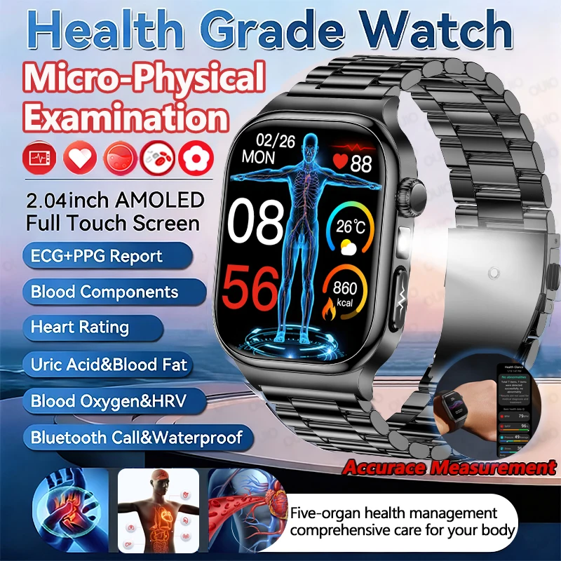 

ECG Smart Watch AMOLED 650 MAH Bluetooth Call Health Monitor Uric Acid Blood Lipid Pressure Wrist Watch Men SOS Sport Smartwatch