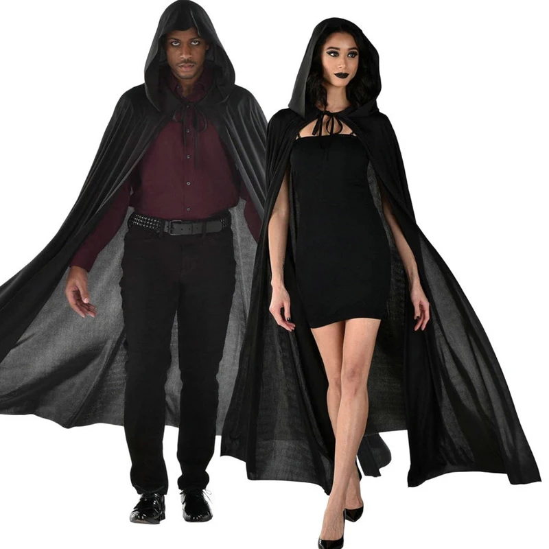 Black Hooded Cape, Suitable For Both Men And Women To Play Vampires, Wizards, And Death Cloaks On Halloween Costume Accessories