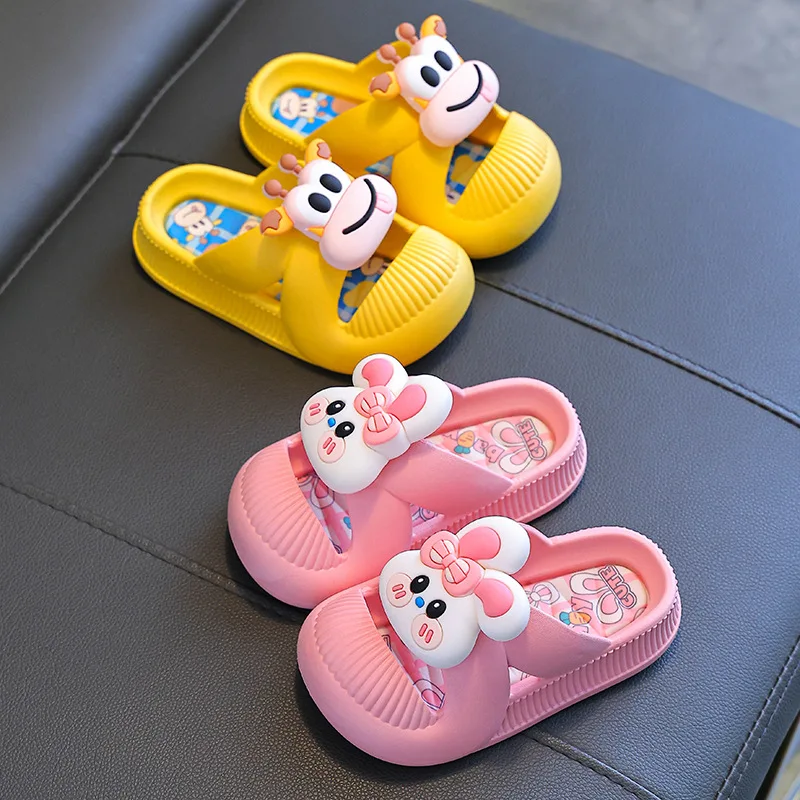 Cartoon Rabbit Children's Beach Slippers for Boys Girls Home Shoes Summer Thick Sole Flip Flops EVA Soft Outdoor Slippers