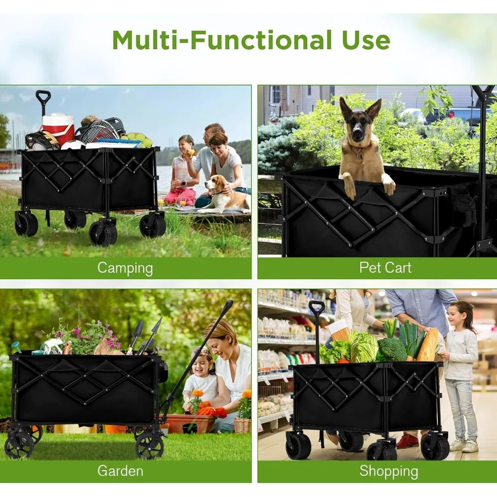 عربة شاطئ قابلة للطي شديدة التحمل مع عجلات كبيرة للرمل، عربة قابلة للطي بسعة 400 رطل للمغامرات الخارجية