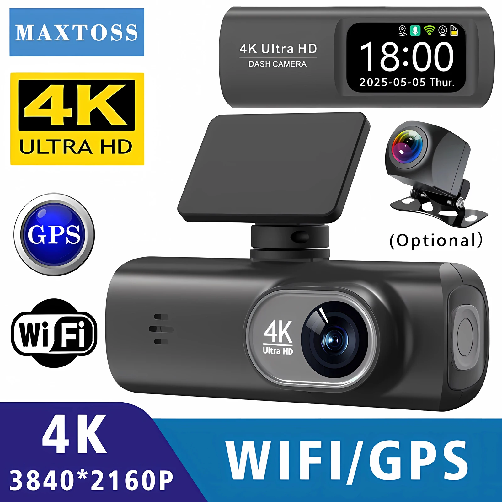 Dash Cam 4K 3840*2160P GPS WIFI Car DVR Front and Rear Dual Lens Auto Car Camera With Night Vision Dashcam 24H Parking Monitor