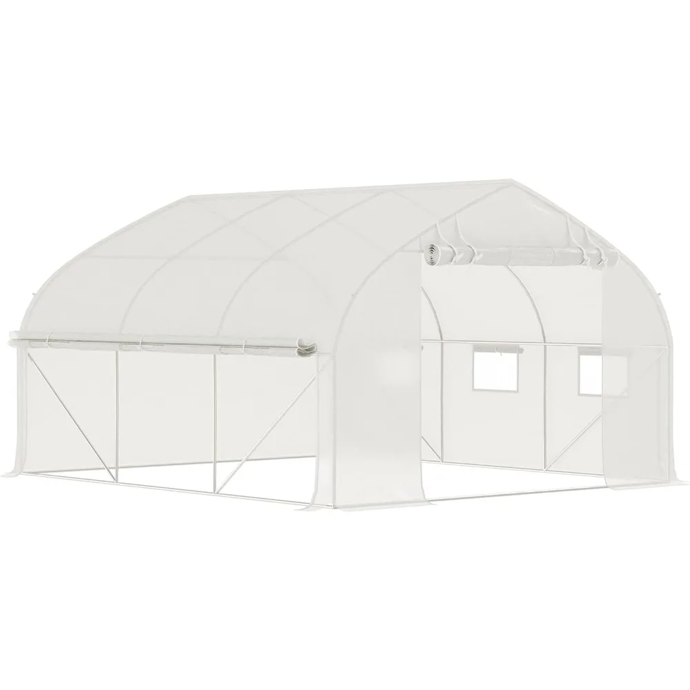 

11.5' x 10' x 6.5' Walk-in Tunnel Greenhouse, Green House with Zippered Mesh Door, 7 Mesh Windows & Roll-up Sidewalls