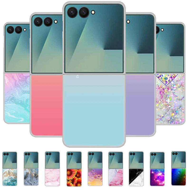Funda For SAMSUNG Z Flip 7 Cases Marble Clear Hard PC Phone Back Cover for Galaxy Z Flip7 5G Back Cover ZFlip7 Transparent Shell