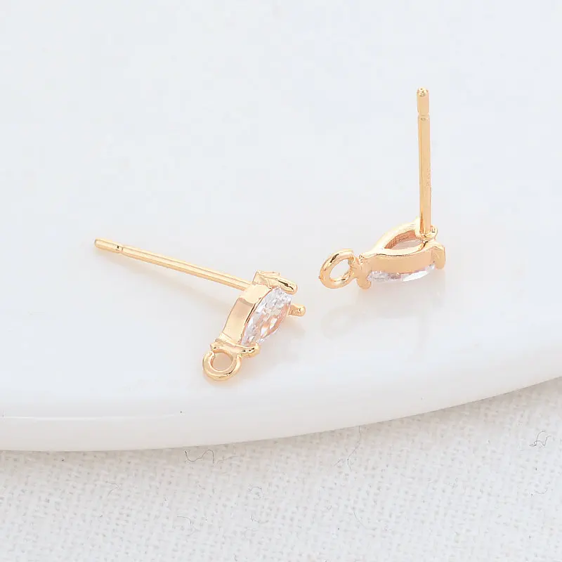 3*8.5MM 14K Gold Color Plated Brass with Zircon Drop Stud Earrings Pins High Quality Diy Jewelry Findings Accessories