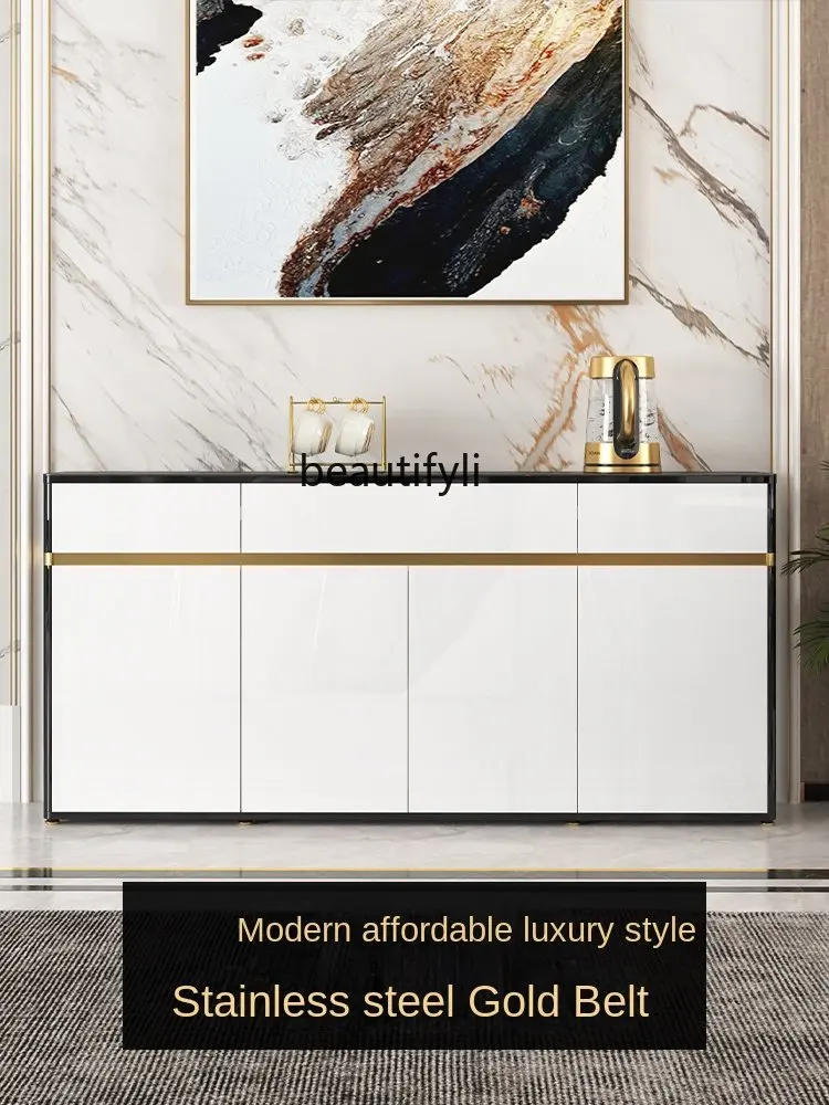 

zqDining Side Cabinet Ultra-Thin Modern Living Room Tea Cabinet Integrated Wall Stone Plate Storage Kitchen Side Cabinet 30cm