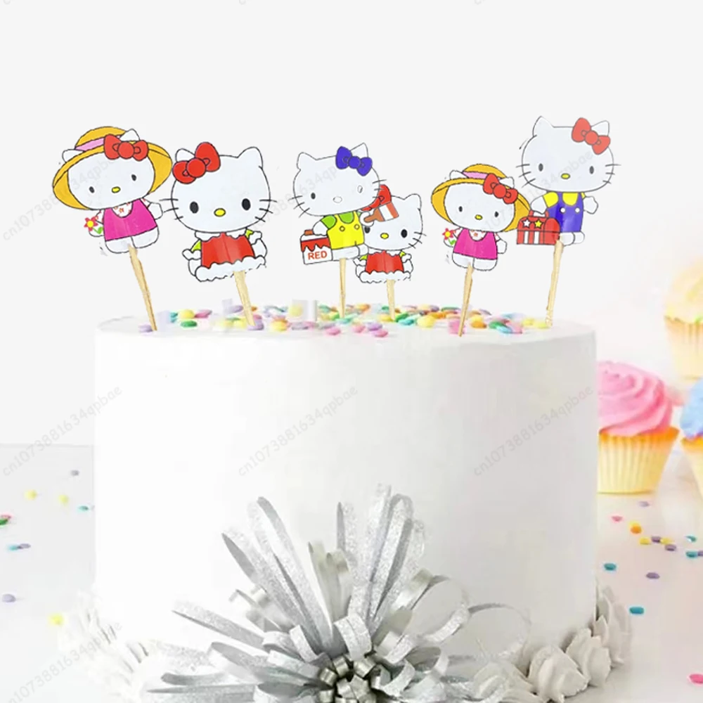 MINISO 24pcs Hello Kitty Cake Decoration Anime Party Cake Flags Cartoon Baby Shower Kids Birthday Party Sanrio Cake Topper