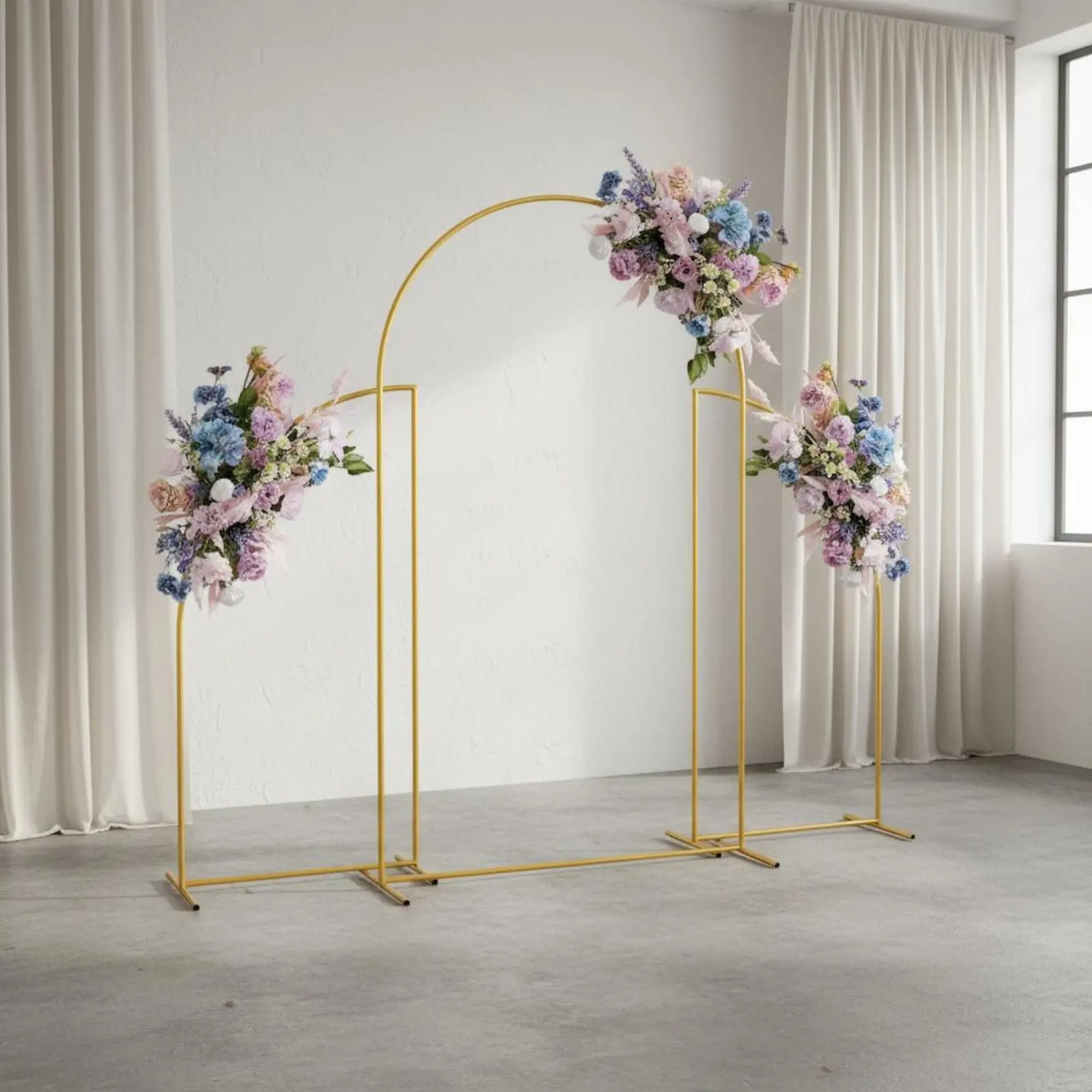 

3 Pieces Gold Metal Wedding Arch Easy to Assemble Gold Wedding Arch Event Decor Reusable Stable Base for Birthday Party