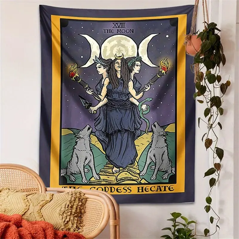 VIKAMA Hecate March Goddess Tarot Card Tapestry, Mystical Wall Hanging for Bedroom Living Room Dorm Decor