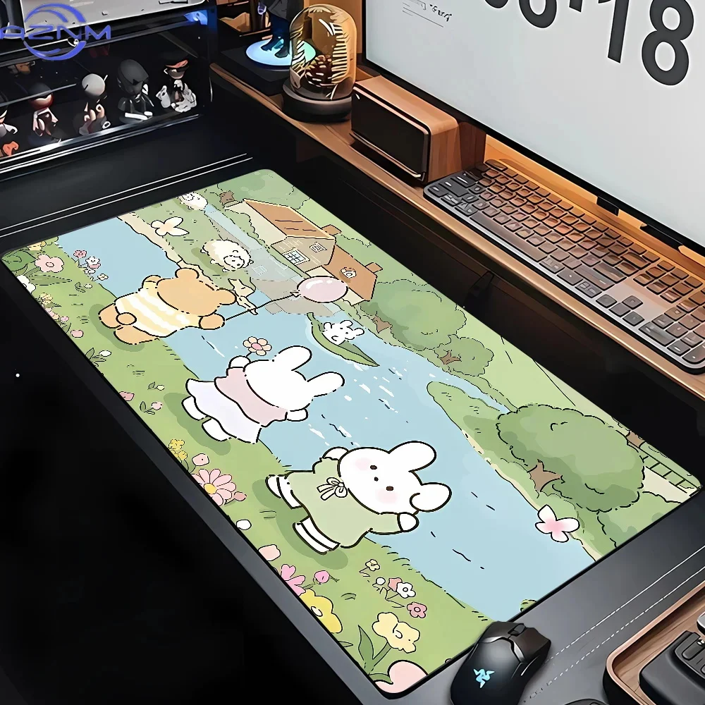 Cute Rabbit Pink Anime Print Gaming Mousepad, Soft Non‑Slip Rubber Carpet Mice Pad New Model Home Office Keyboard Pad