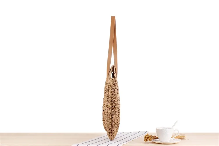 Round Straw Beach Bag Vintage Handmade Woven Shoulder Bag Raffia circle Rattan bags Bohemian Summer Vacation Casual Bags