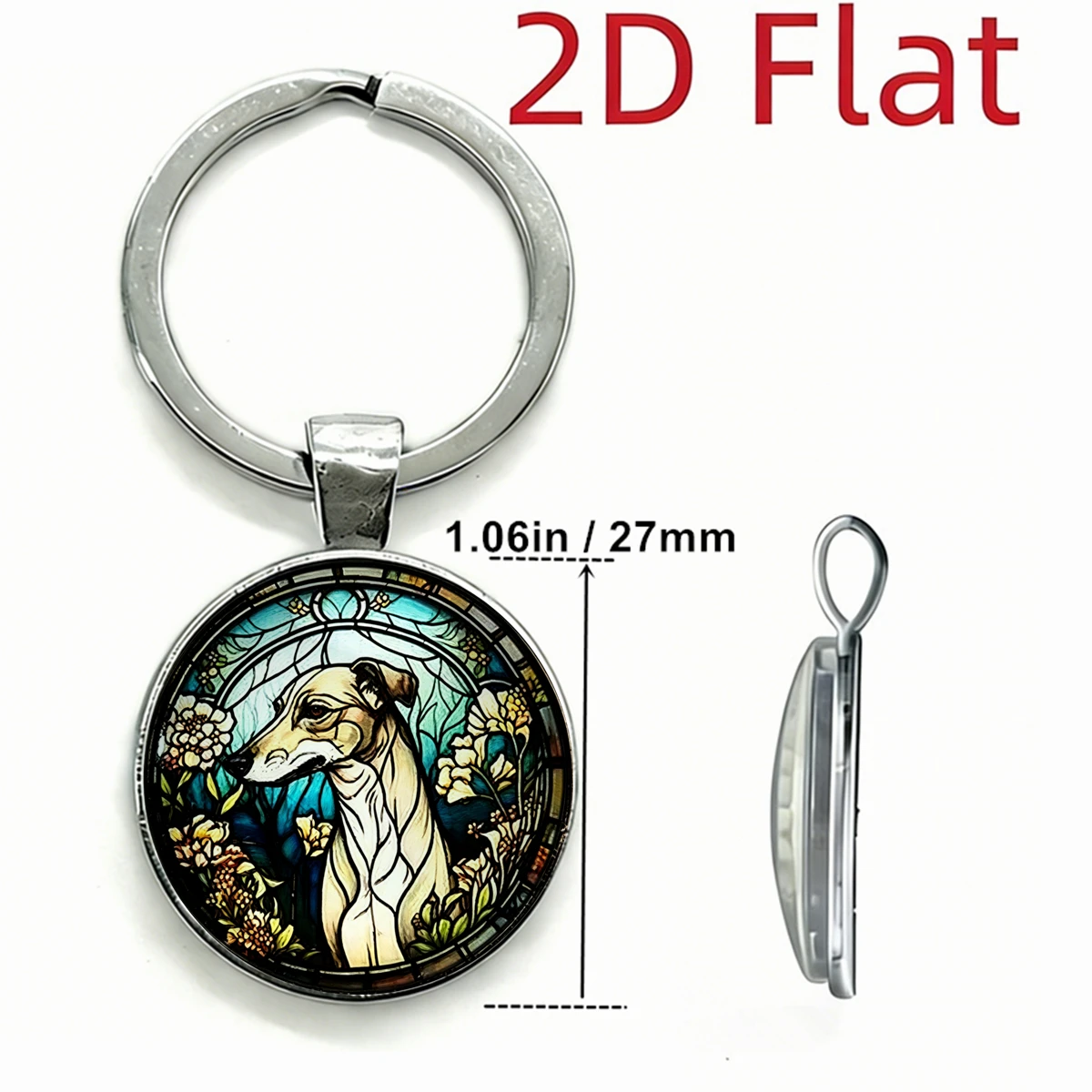 1Pc Whippet Greyhound Dog 2D Glass Dome Keychain Round Metal Key Ring Pet Dog Pendant Keyring Gift For Dog Lovers Dog Owner Gift