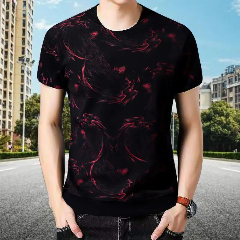 Men Crew Neck Short Sleeve T-Shirts, Tiger Eagle Dragon Floral Print, Multiple Pattern Options Casual Daily Tops