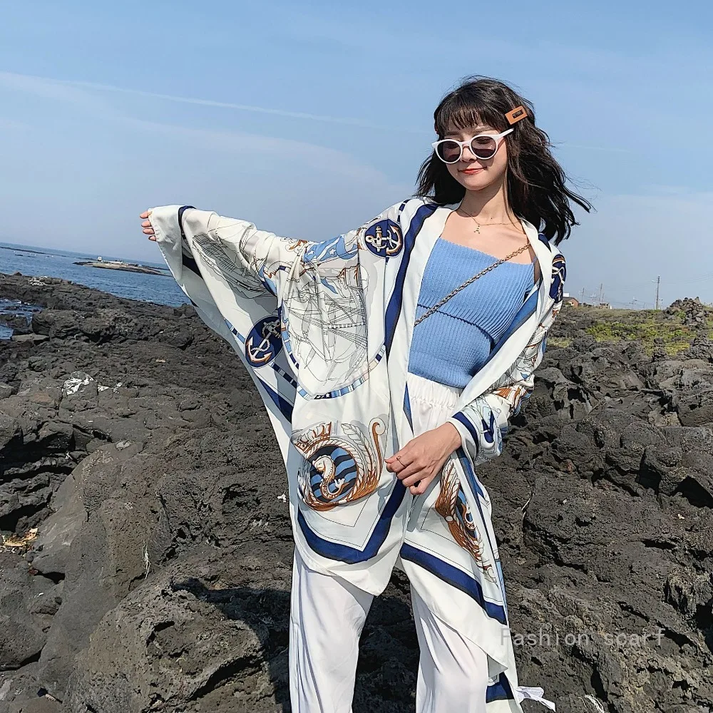 Sunscreen Beach Scarf Seaside Silk Scarf Versatile Summer Thin Oversized Shawl Dual-purpose Scarf Girls Travel Decorative Scarf image 5