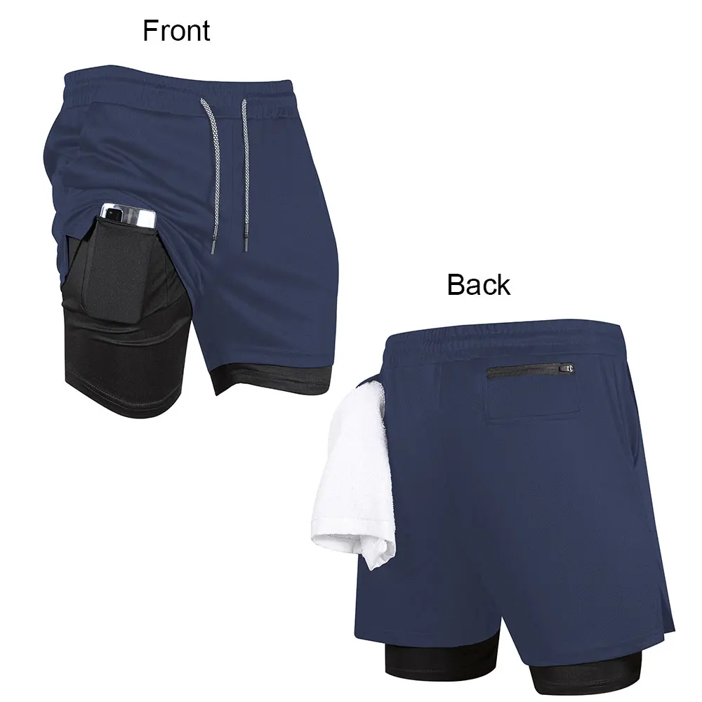 2 in 1 Performance Shorts Men\'s Fitness Gym Workout Summer Soild Color Short Pants Double-deck Quick Dry Jogging Sportswear