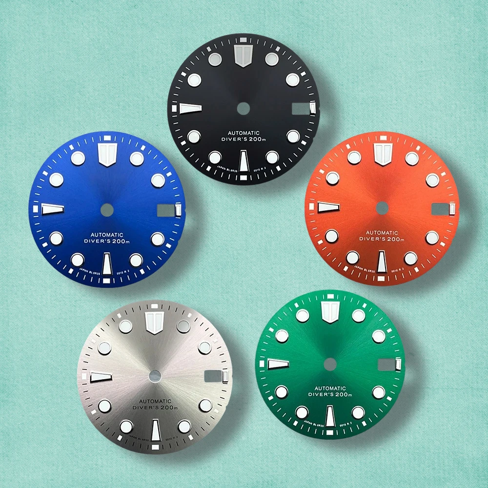 

28.5mm S Logo NH35 Sunray Dial Suitable For NH35/NH36/4R/7S Movement High Quality NH35 Modificat Accessories C3 Green Luminous