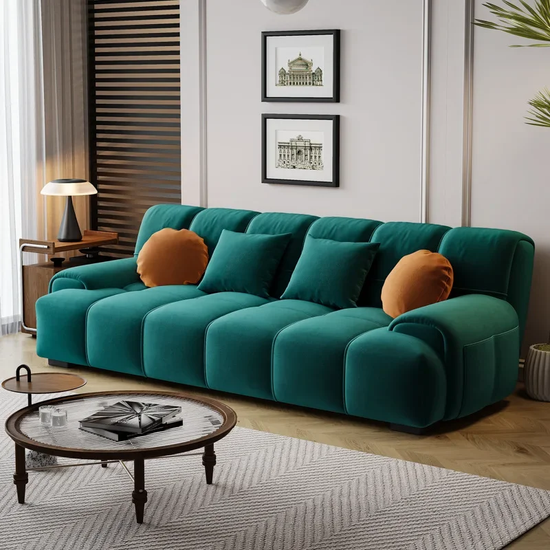 أريكة توفو كريمية لغرفة المعيشة، شقة صغيرة للدراسة، صف مستقيم، سرير أريكة إيطالي بسيط