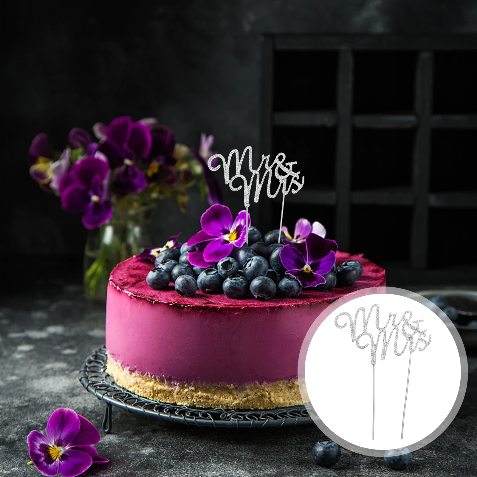 

1pcs Crystal Cake Topper Alloy Rhinestone Inserting Decor Baking Diy Dessert Adorn For Wedding Anniversary Party Mr Mrs Cupcake