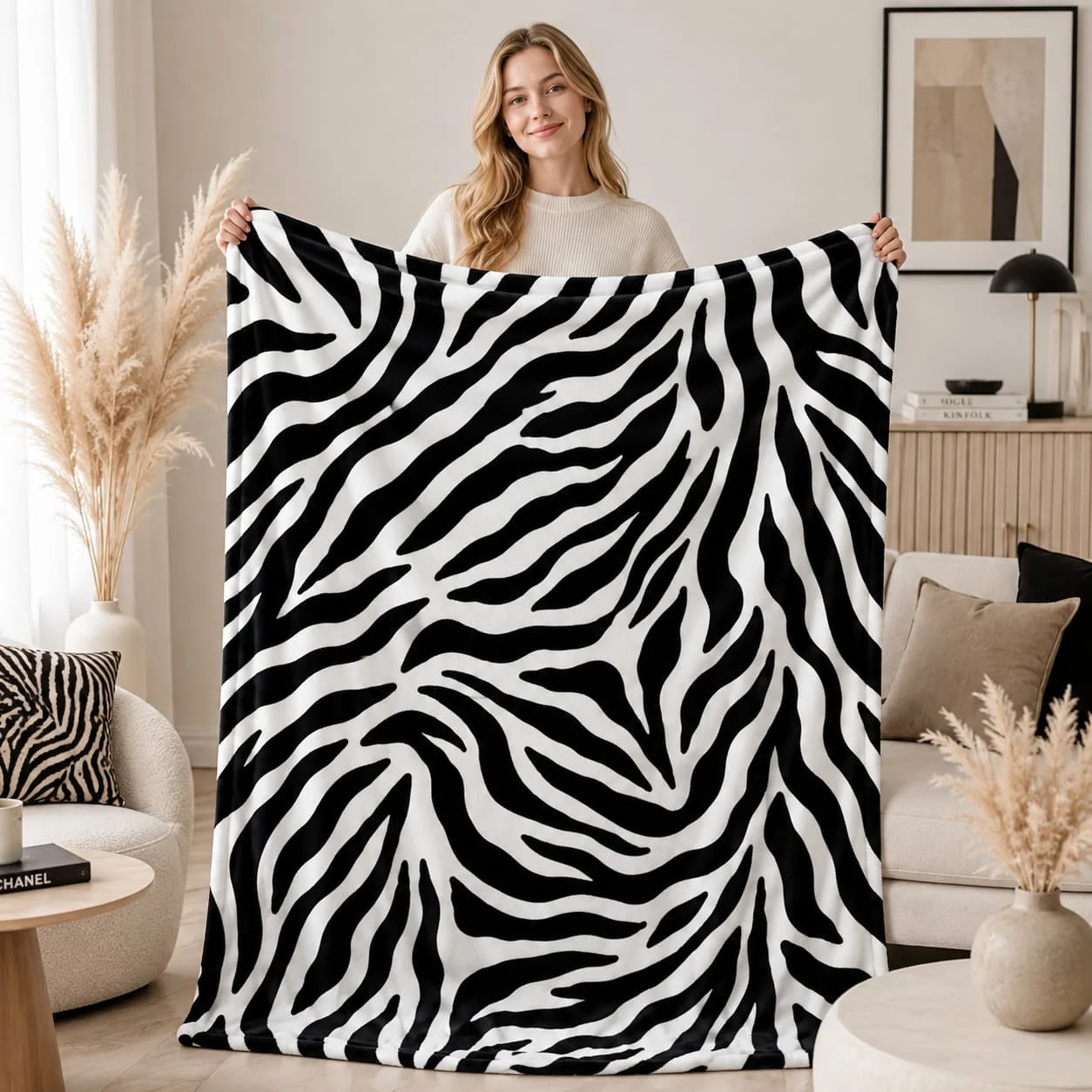 Zebra Print Pattern Blanket 1pc Spring Summer Autumn Winter Room Decor Living Room Sofa Gift Valentine'S Day Mother'S Day Back to School
