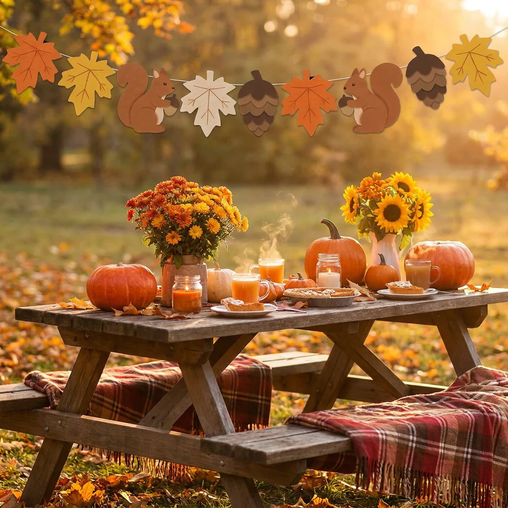 Fall Felt Pumpkin Pinecone Maple Leaf Garland Autumn Harvest Banner for Fireplace Mantel, Thanksgiving Home Decoration Halloween view 3