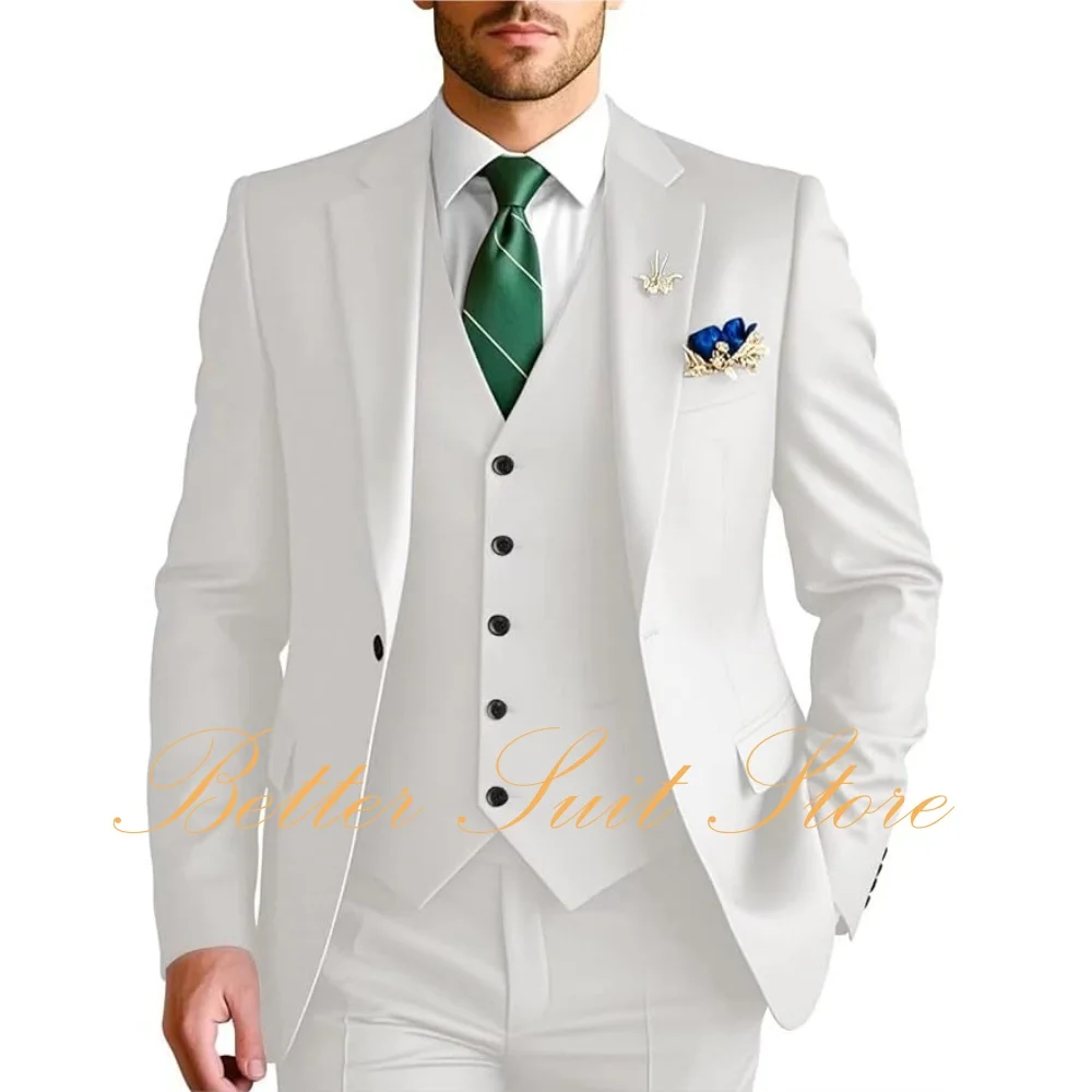 

Мужской приталенный костюм-тройка, классический пиджак на одной пуговице с лацканами, жилет, брюки, формальный смокинг для свадьбы, выпускного вечера, мужские костюмы