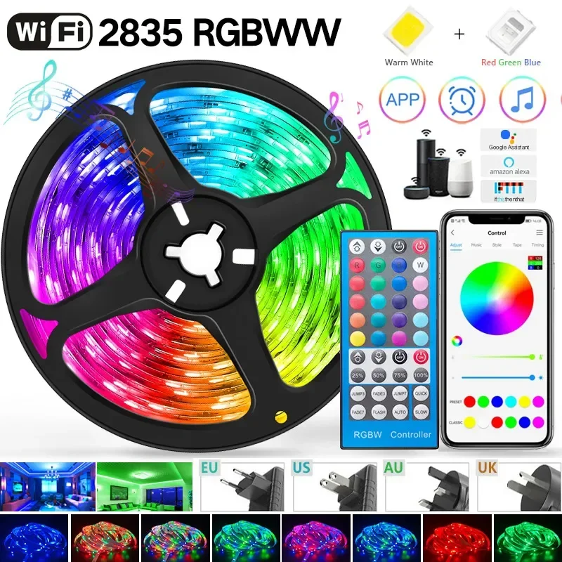 RGB LED Strip Lights 5050 Rgbww Rgbw Luces Led Light Strips DC12V Flexible Ribbon Tape IR WiFi Contoller+Adapter for Room Decor