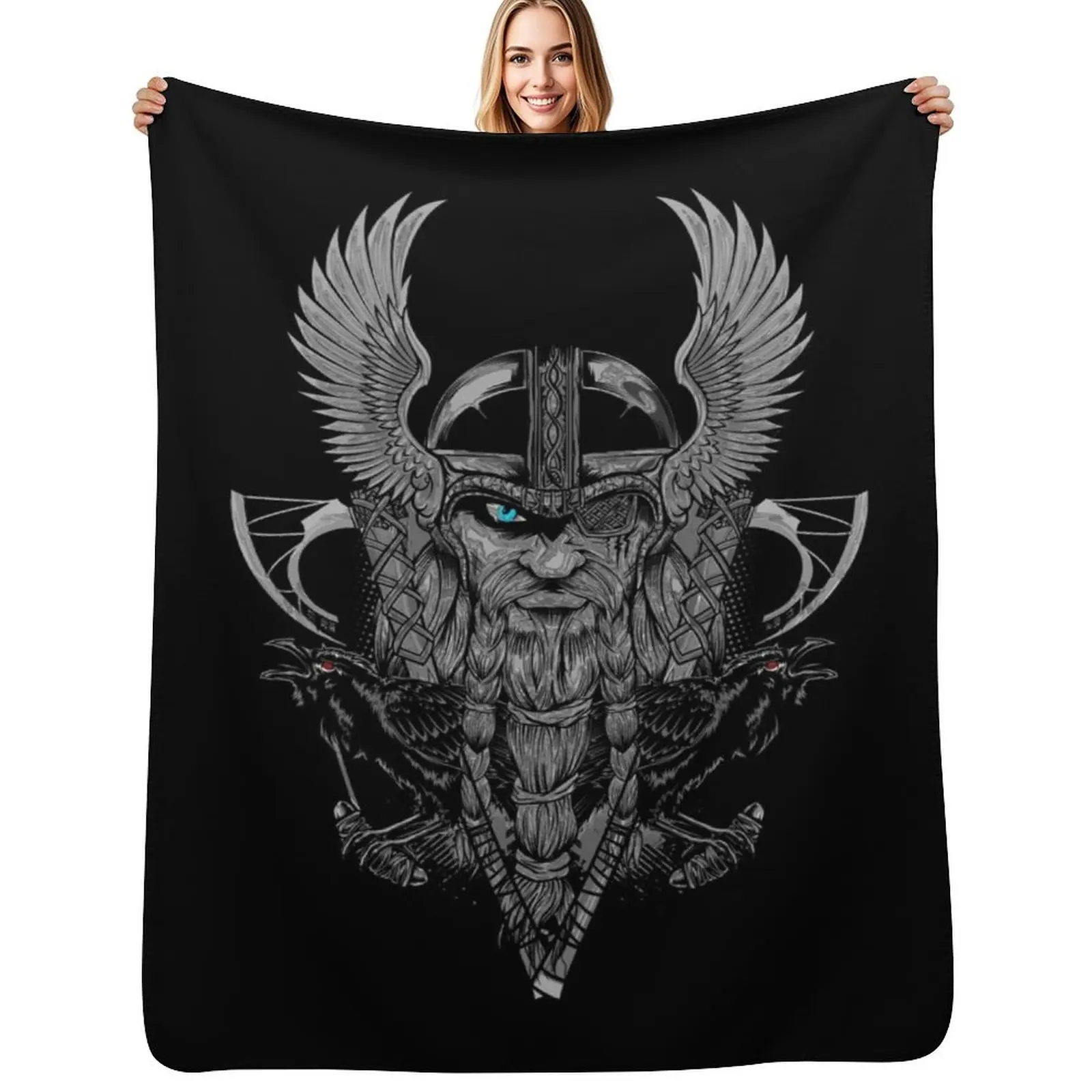 

Norse mythology with Raven Huginn and Muninn Throw Blanket Vintage halloween christmas gifts for sofa Blankets