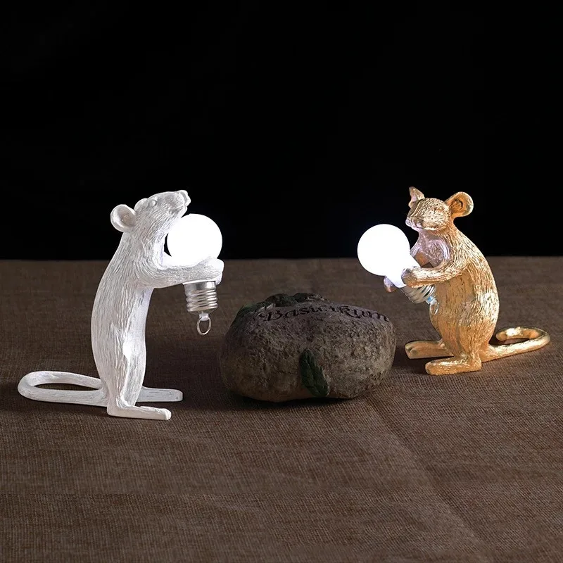 Wireless Mouse with LED Bulb Kawaii Mini Mouse Desktop Decorations Animal Night Light White/Black/Gold Mice Rats for Kids Gift