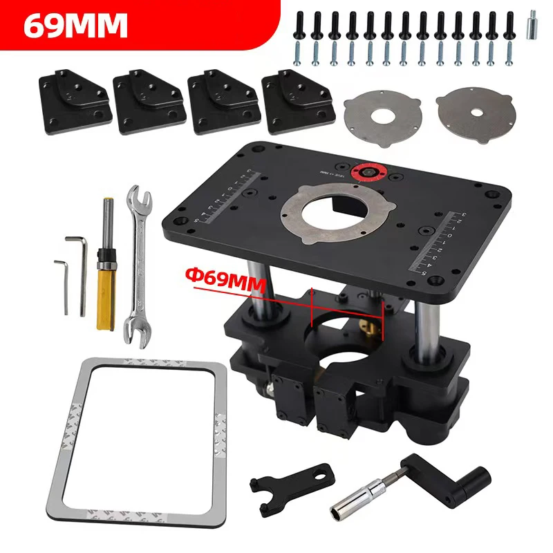 W-34 Precision Woodworking Router Lift Workbench Trimmer, Pengaturan Meja Router Kayu 65mm hingga 69mm dengan Pelat