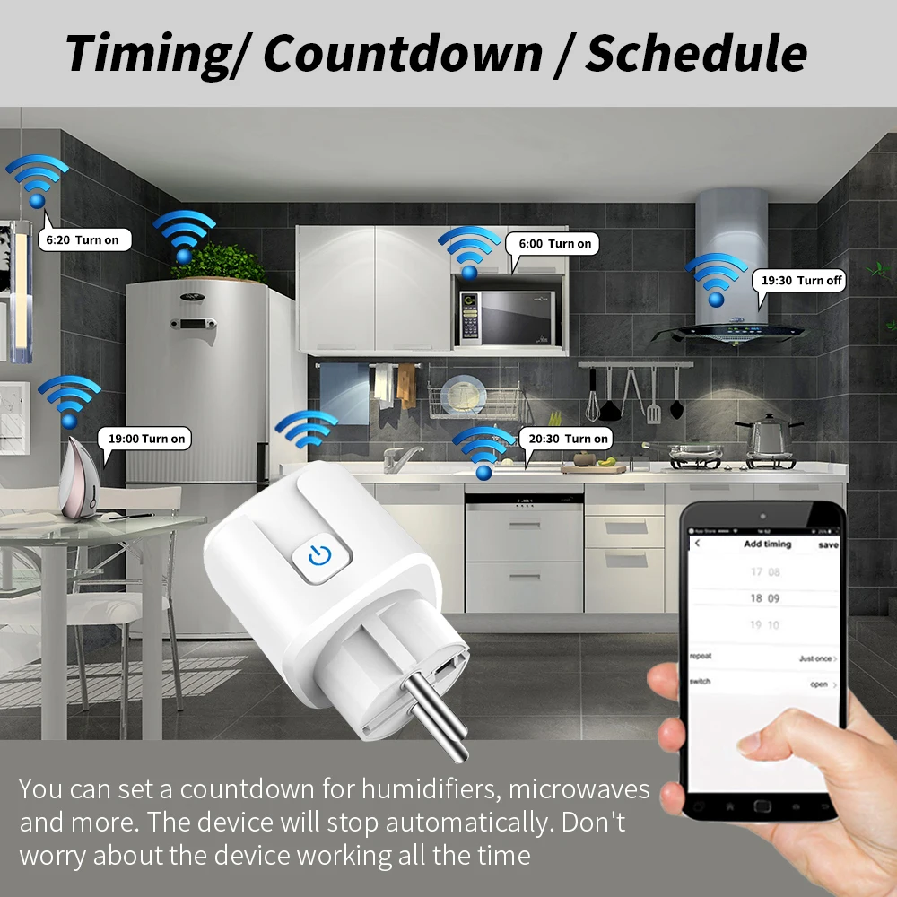 WGHINE Tuya WiFi Smart Socket 16A EU plug Timer AlexaGoogle Home Voice Control Home Appliances