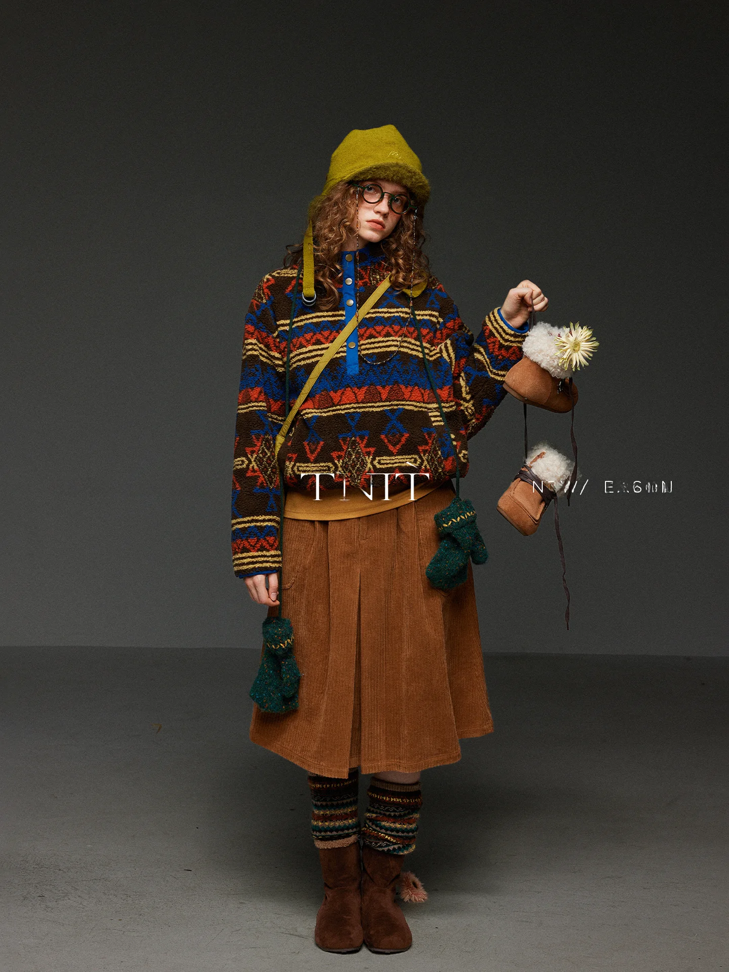 

TNIT Retro Color Blo Stand Collar Embroidered Lamb Fur Jaet Women's Spring Warm All-Match Hooded Top Ladies Faion