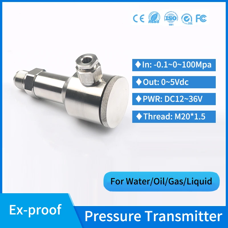 

Explosion-proof Crude Oil Pressure Transmitter 200bar 300bar Hydraulic Fuel Tank 0-5V Absolute Pressure Sensor for lpg