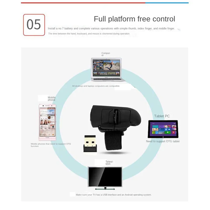 OUVU-Mini 2.4G draadloze vingerringmuis Ergonomische draagbare optische reismuizen (zwart)